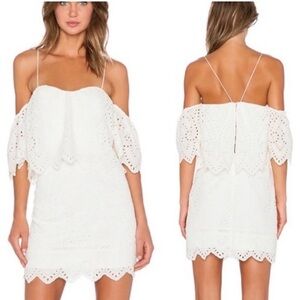 SAYLOR Women’s Ivory Montauk Eyelet Karen Off- Shoulder Mini Dress Sz Small